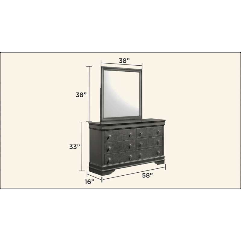 Miroir de style moderne en bois, 38,19 po x 38,19 po, Gris métallisé