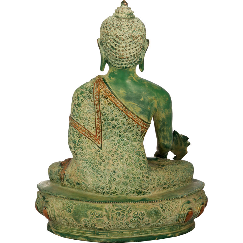 Figurine de Bouddha de la Médicine décorée de Vishwa Vajra (divinité bouddhiste tibétaine)