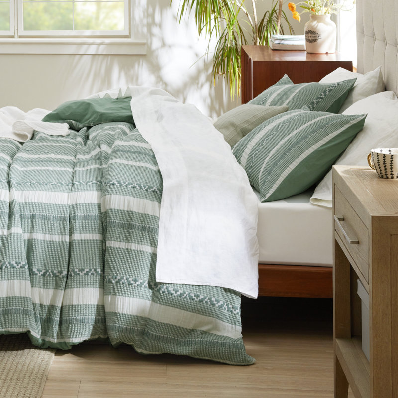 Bedsure Waffle Weave Duvet Cover Queen- 100% Cotton Boho Beding Set （Set of 3）, Queen Duvet Cover + 2 Standard Pillowcases