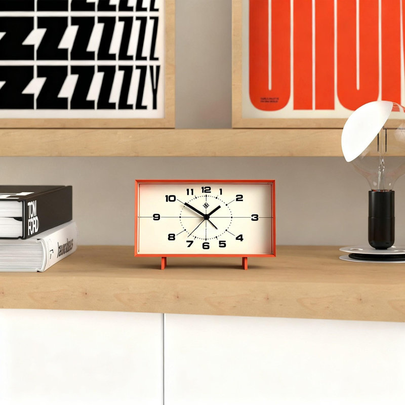 Réveil-matin rétro, cadran de style Mid-Century (orange), Orange