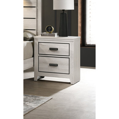 Table de chevet contemporaine pour chambre à coucher en beige - Rangement à deux tiroirs avec 2 tiroirs robustes et structure pour tiroirs en métal