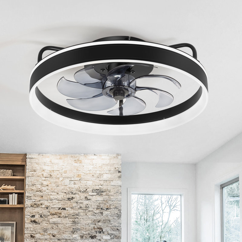 20Inch Ceiling Fans With Lights, Black Flush Mount Ceiling Fan With Lights And Remote, 6 Wind Speeds Smart Low Profile Ceiling Fan For Bedroom, Kids Room And Living Room