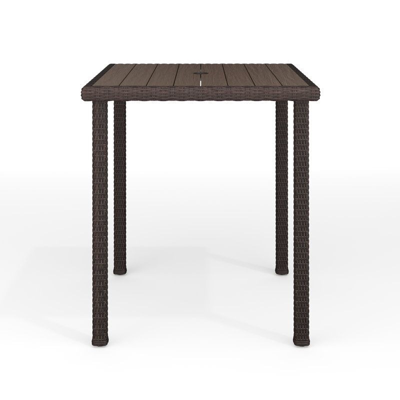 Table de bar d'extérieur en rotin avec plateau en bois d'ingénierie Martha Stewart Bedford, Brun