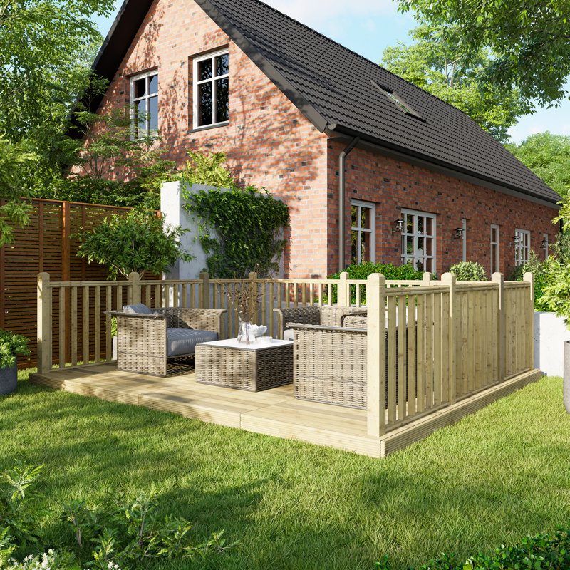 Powersheds 12 x 14ft Timber Pressure Treated Decking Kit - Handrails on Three Sides