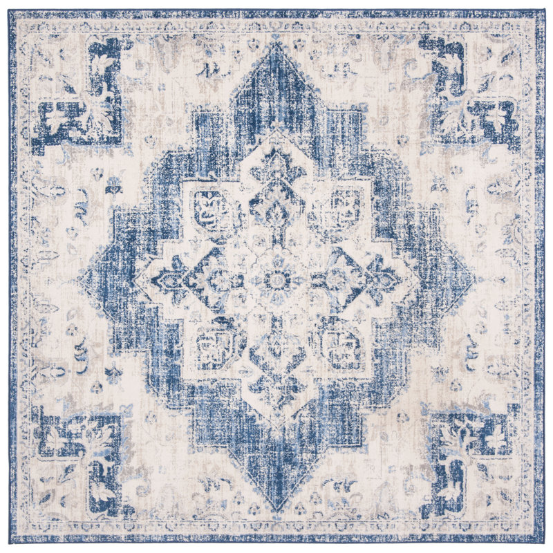 Tapis oriental bleu marine Aurelle, Carré 10 pi
