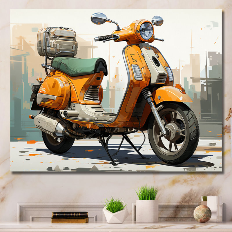 Orange Scooter Caf Racer - imprimé, Toile tendue, H 12 po x l 20 po x P 1 po