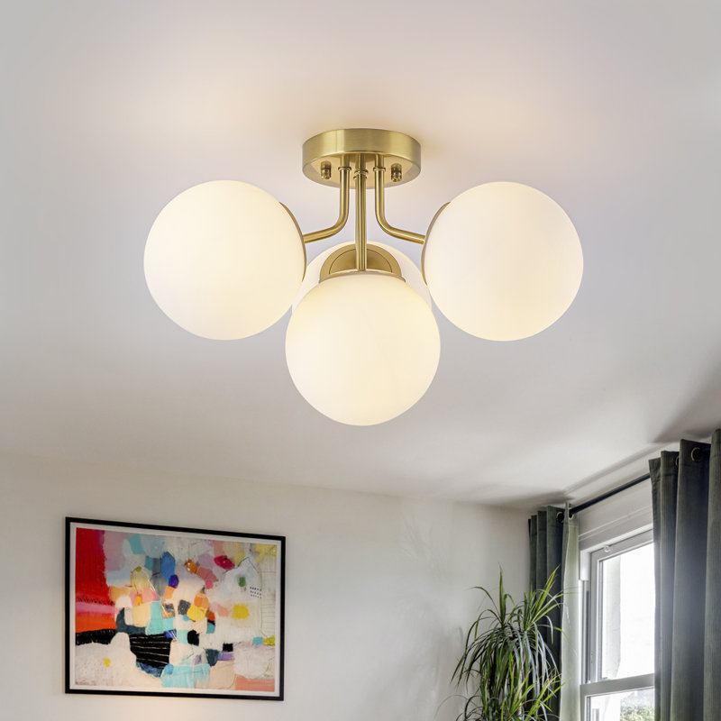 Kaynen 4-Light Sputnik Flush Mount With Frosted Milk-Glass Globes