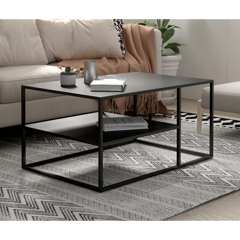 Elenna Frame Coffee Table with Storage, Black