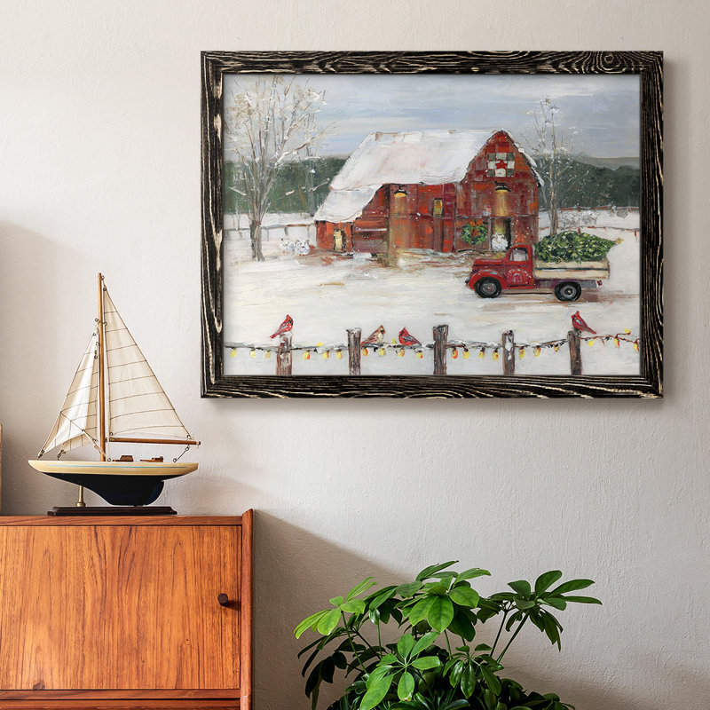 Christmas Farmyard, reproduction d'art sur toile encadrée, Noir, H 26 po x l 38 po x P 1,5 po