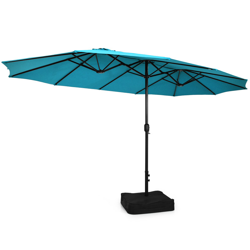 Parasol de marché rectangulaire 15 pi x 9 pi avec manivelle et base Gerardi, Turquoise
