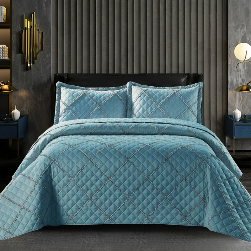Fairdale Polyester Bedspread with Pillow Shams Included, Blue, 240 x 250 cm Bedspread - 2 Pillow Shams