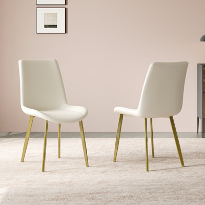 Dining Chairs Set of 4, Modern PU Leather Kitchen Side Chair, Metal Legs, White