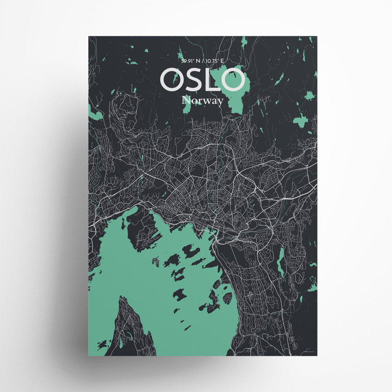 Oslo, carte de la ville, impression, H 27,6 po x l 19,7 po, Vert/gris