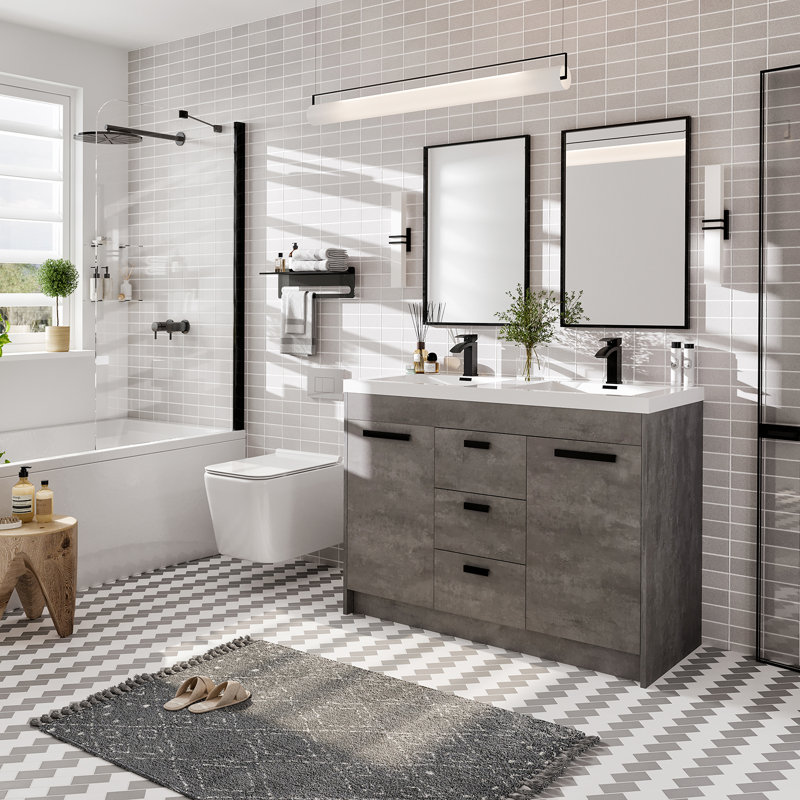 Ensemble de meuble-lavabo simple 47 po Wauconda, Gris ciment, Noir mat