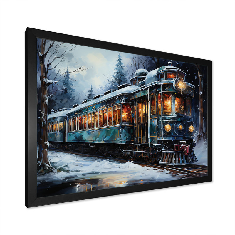«Christmas Train Journey III - Transport train», reproduction sur toile, H 16 po x l 32 po x P 1 po, Cadre flottant noir