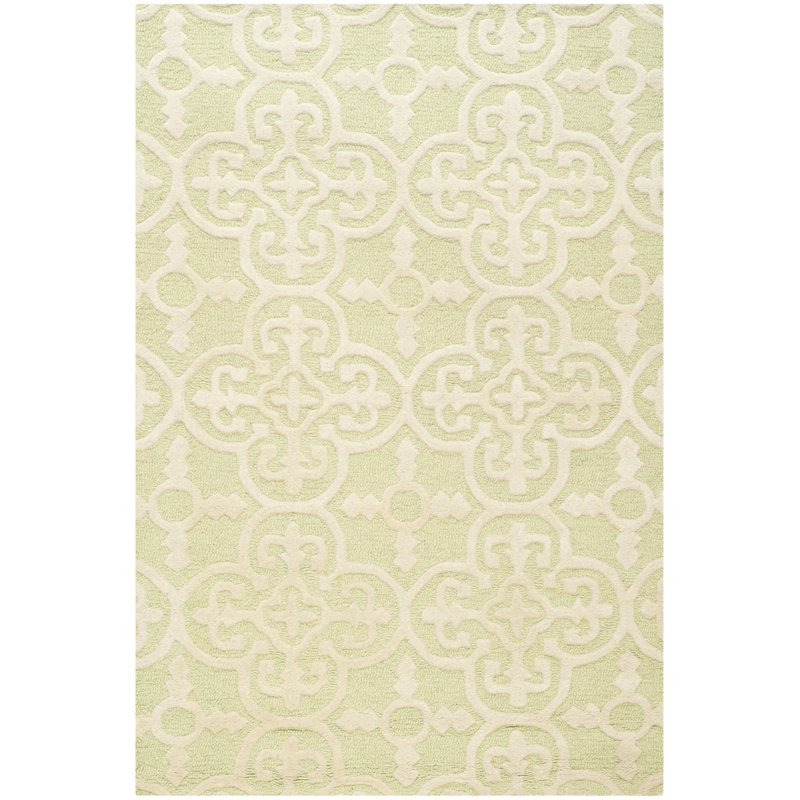 Ivory and Light Green Hand-Tufted Wool Geometric Rug, 3' x 5'