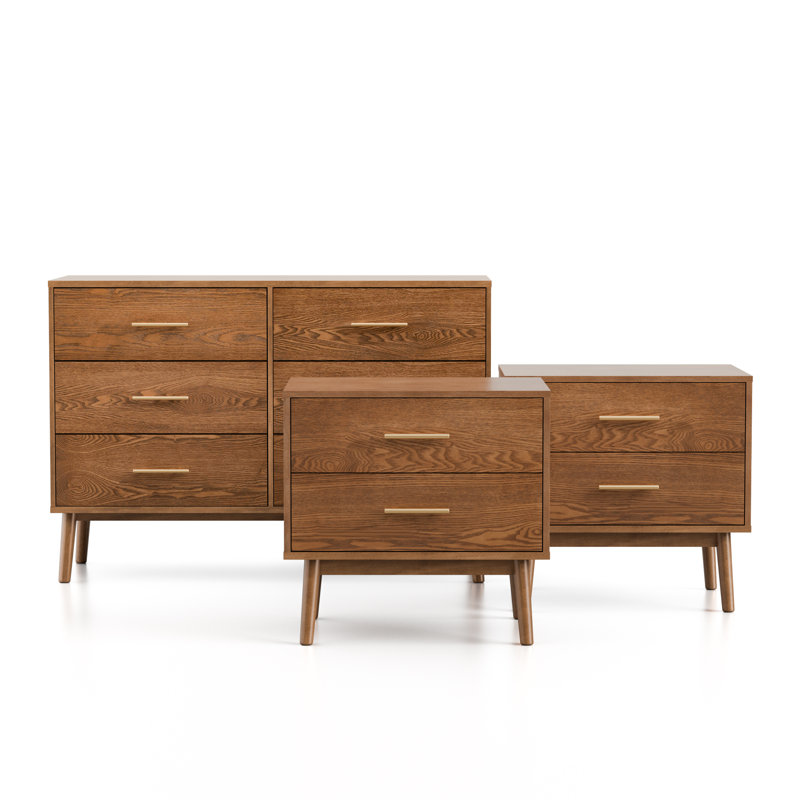 Ensemble de tables de chevet et commode 3 pièces Nevio, Ensemble de trois pièces : deux tables de chevet,