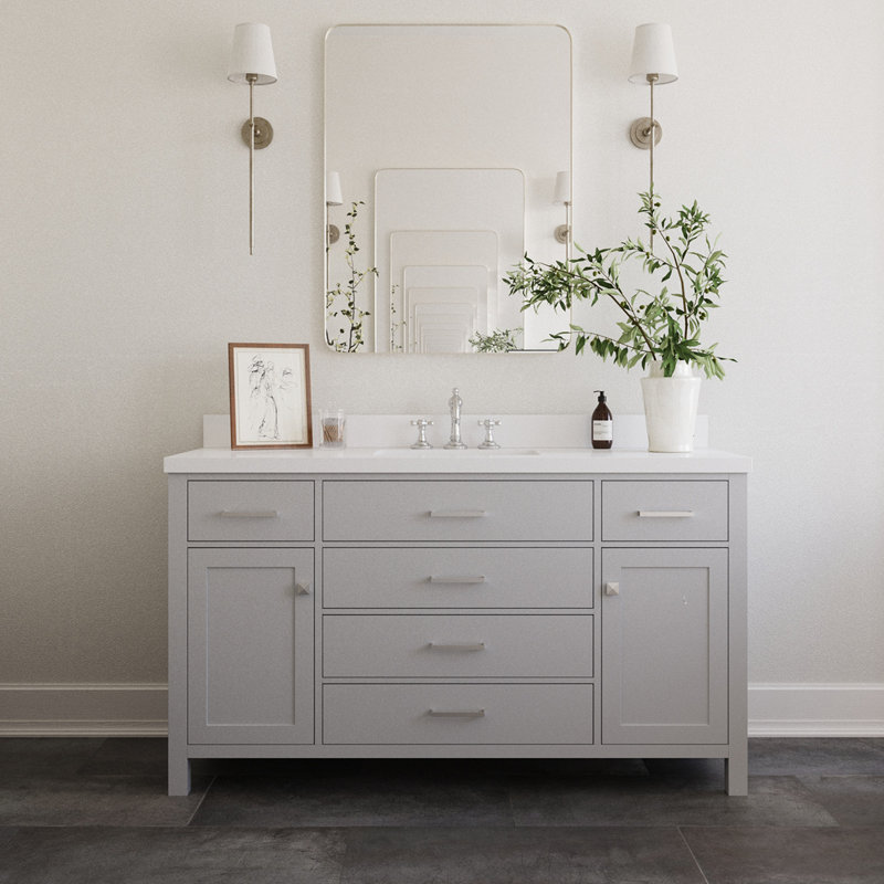 Meuble-lavabo simple 60 po avec plateau en quartz blanc Abbate, gris