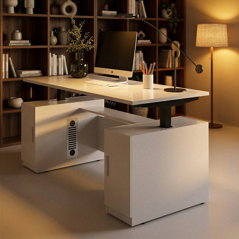 Neeharika Adjustable Height Modular Executive Desk, White/Black