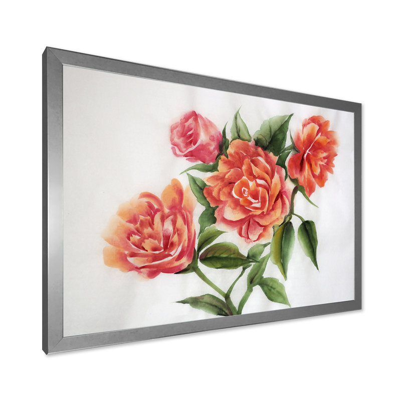 Orange Orange Roses - peinture sur toile, H 30 po x l 40 po x 1,5 po, Encadrement argenté