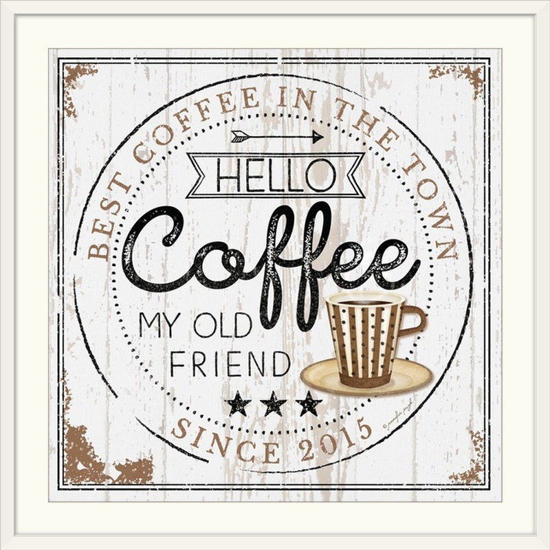 « hello coffee » par jennifer pugh, art textuel rétro, Cadre blanc, H 38 po x l 38 po x P 1 po