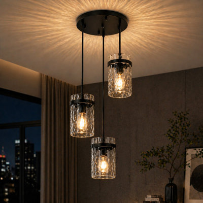 3-Light 5.1" Wide Semi Flush Mount Ceiling Light With Water Glass