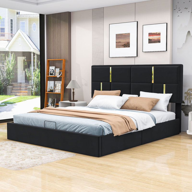 Auroura Queen Upholstered Platform Storage Bed, Black