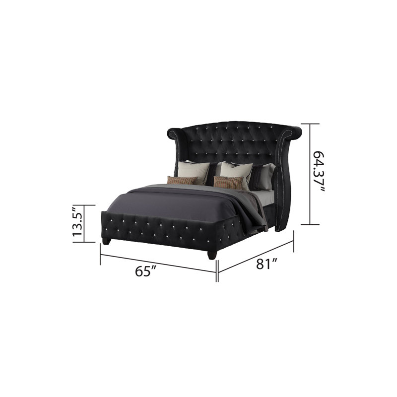 Mithil Queen 3PC Bedroom Set Black, 3 Pieces: Bed, 2 Nightstands, Queen, Black