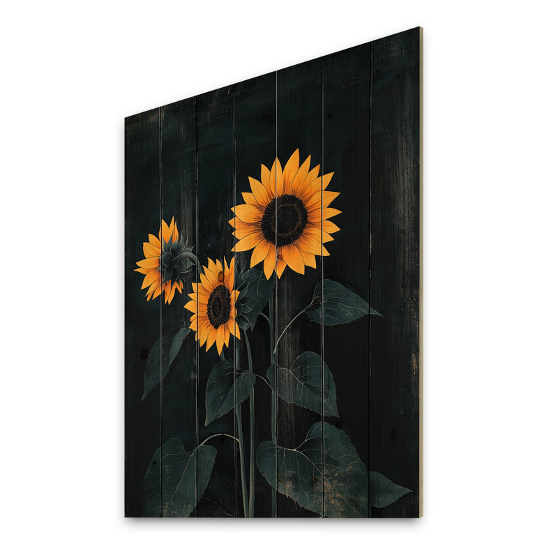 Sunflowers Midnight Grace - Sunflowers Wood Print - On Natural Pine Wood, 20" H x 10" W x 0.78" D