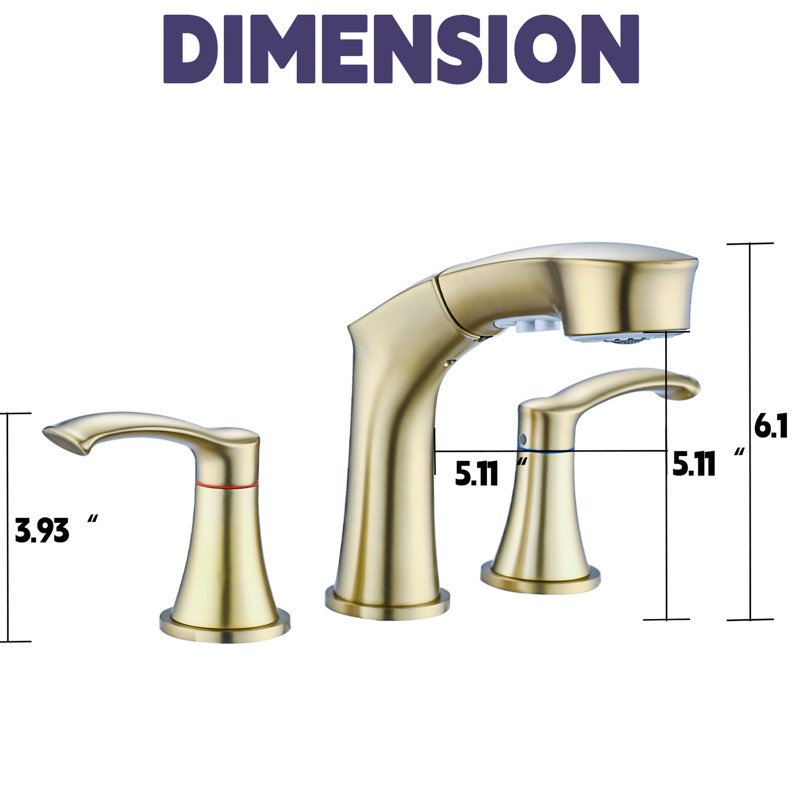 2 Widespread Bathroom Faucet In Brushed Gold - Stainless Steel, Pull-Out , Easy To Install Widespread, Water Control