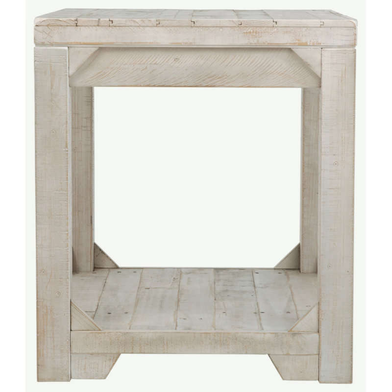 Farmhouse Style Wooden End Table With Plank Design Open Shelf, White