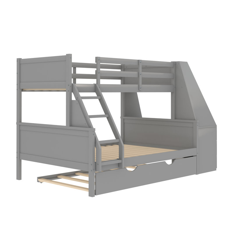 Fjolla Twin over Full 3 Drawer Standard Bunk Bed with Built-in-Desk by Harriet Bee, Gray