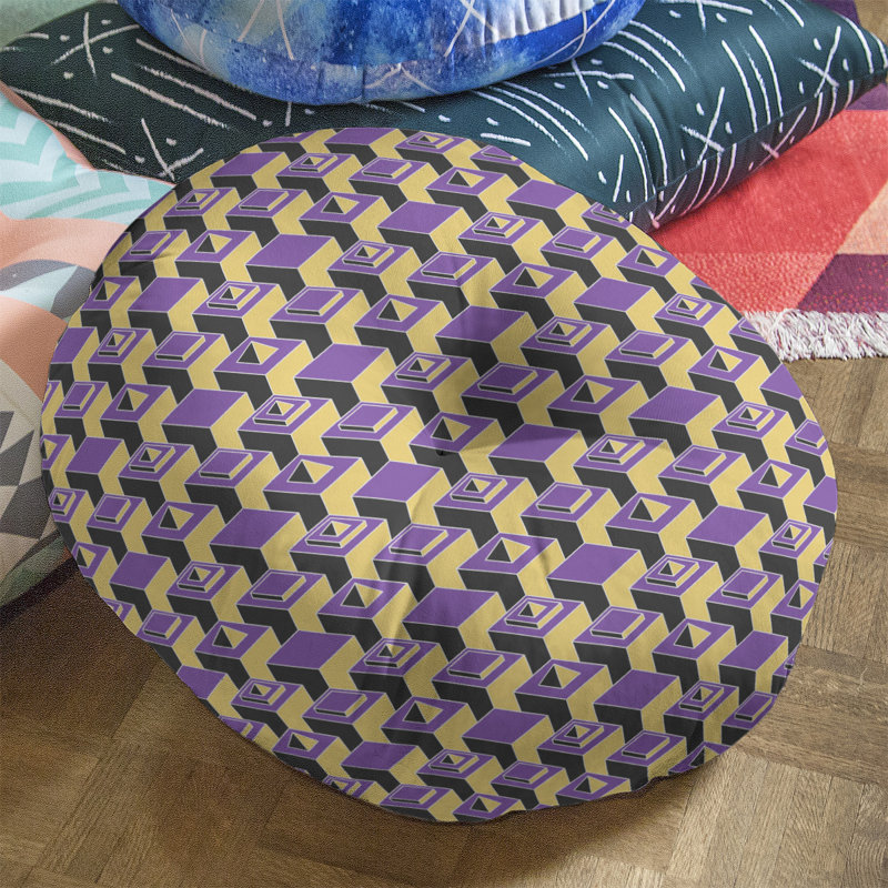 Coussin de sol à motif de gratte-ciels classiques, 30 po x 30 po, Mauve/jaune