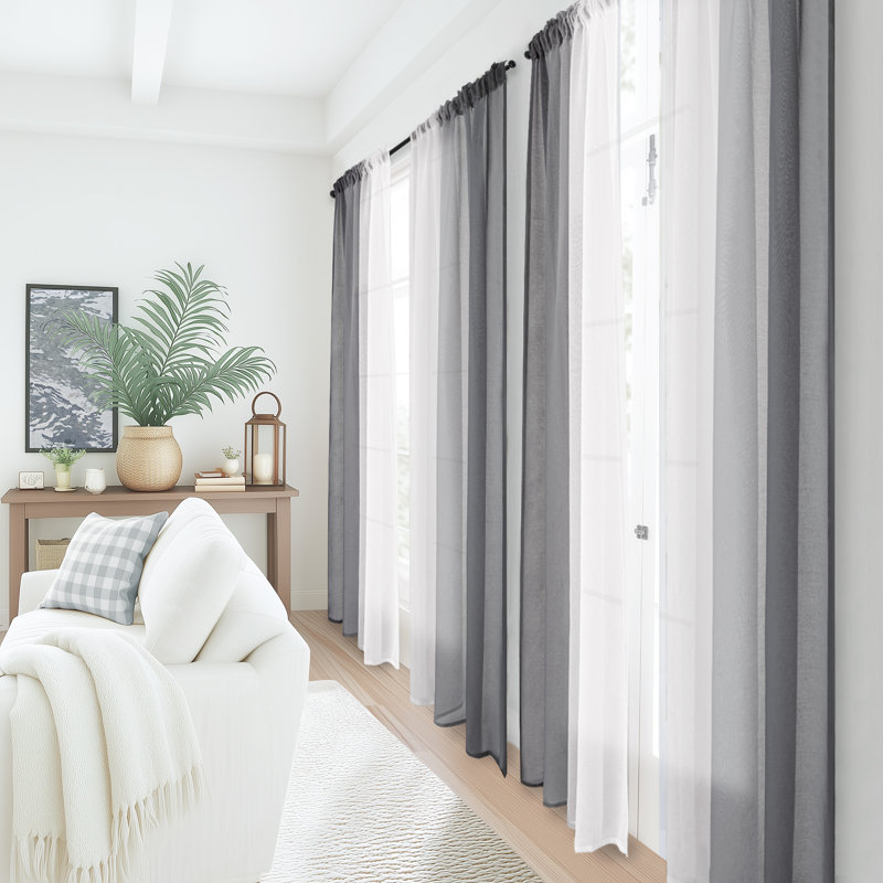 Gradient Sheer Curtains for Room Decor,Chiffon Gradient Semi Voile Rod Pocket Window Drapes,Set of 2, Grey, 54" W x 84" L