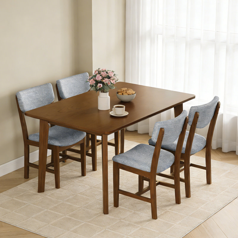 Solid Wood Dining Table with Tapered Legs, Modern Rectangular Kitchen Table for Small Space Dining Room, Brown