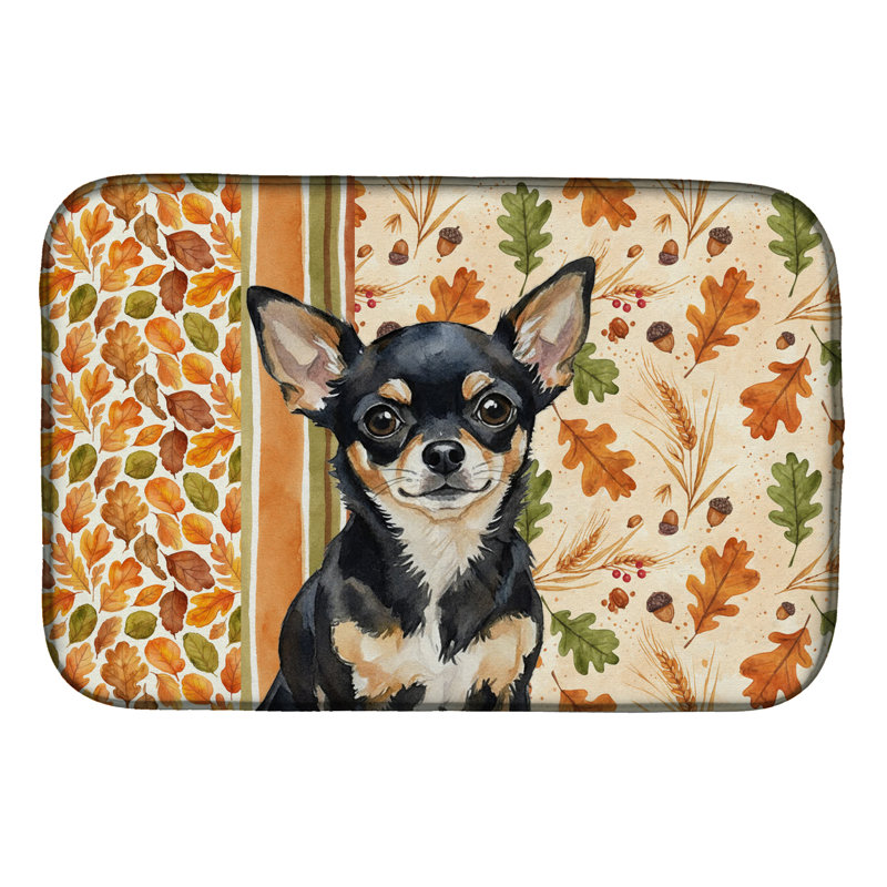 Tapis de séchage d'automne chihuahua noir et brun clair