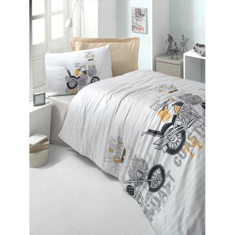 Ensemble de housse de couette 100% coton noir / gris / blanc 3 pièces