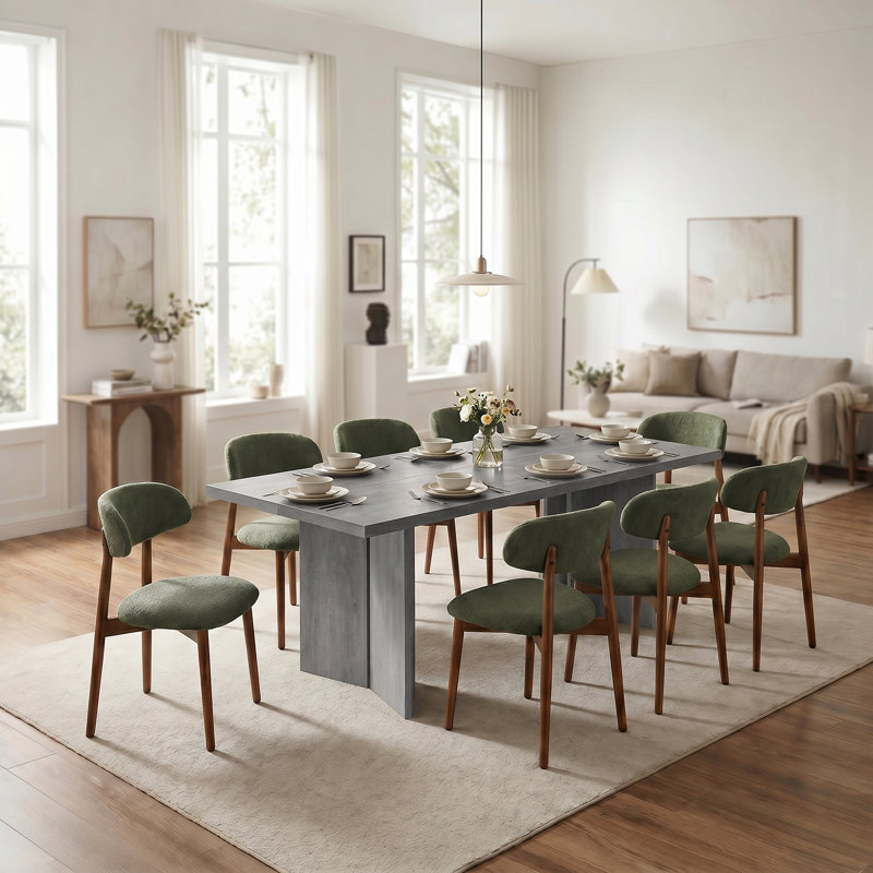Table de salle à manger Amiliana, 9 pièces : table, 8 chaises, Noir / Beige, H 29,53 po x l 70,87 po x P 31,5 po
