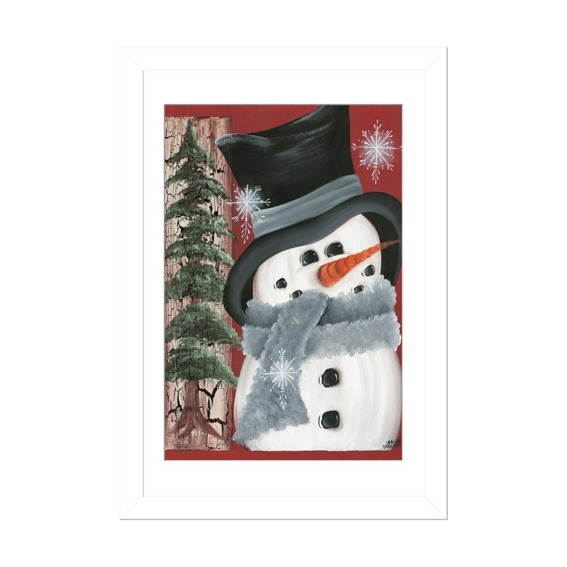 Smiley bonhomme de neige - reproduction d'art murale - papier d'art encadré, H 32 po x l 24 po, Blanc