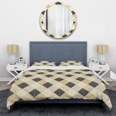 Ensemble de housse de couette moderne beige à motif de triangles gris