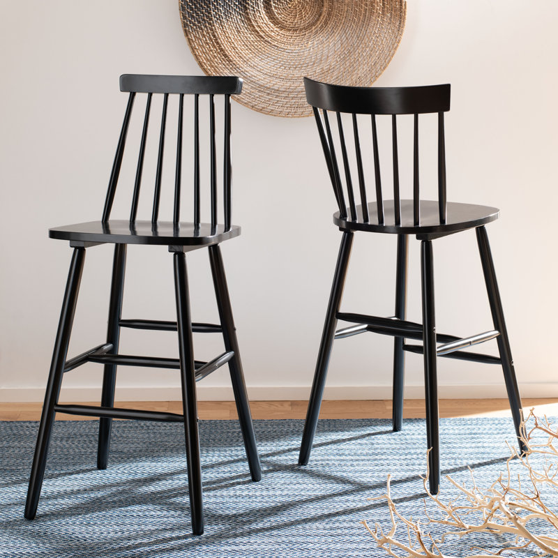 Tabouret de bar et de comptoir en bois massif Birdia, Noir, Tabouret de comptoir (siège d'une hauteur de 24 p