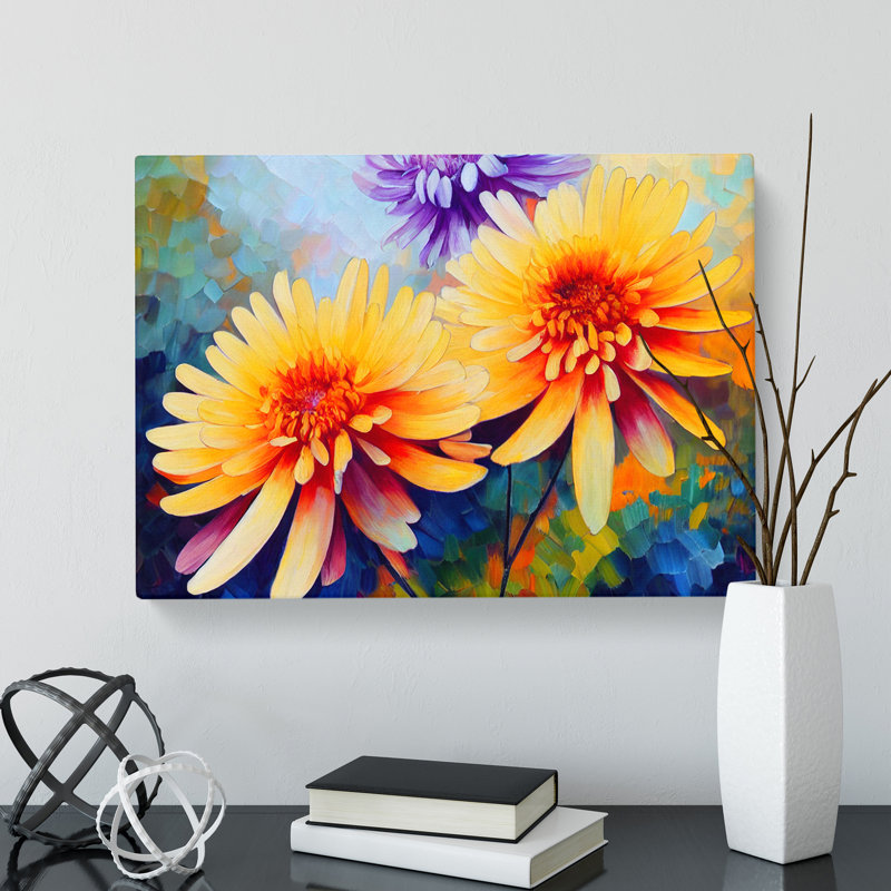Chrysanthemum Flowers - Wrapped Canvas, 50cm H x 76cm W x 3cm D