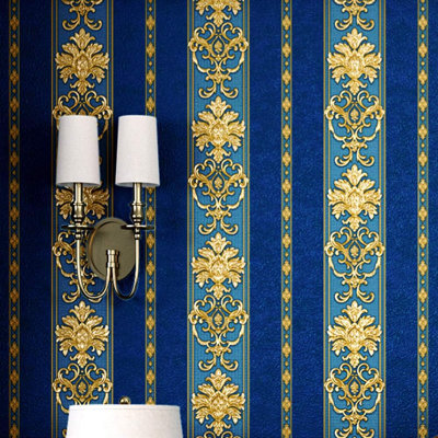 Q QIHANG Papier peint damassé vertical européen en PVC pour la chambre à coucher, le salon, le fond de la télévision et les espaces commerciaux