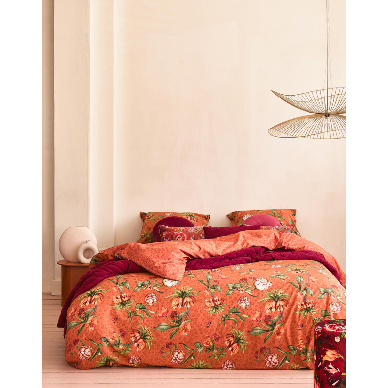 Femm Cotton 200 TC Reversible Duvet Cover Set, Ginger, 135 x 200cm Duvet Cover + 1 Pillowcase
