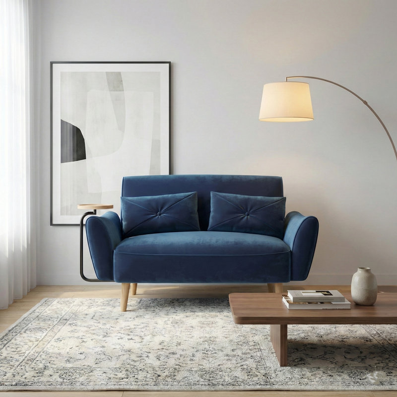 Causeuse en velours 47,62 ", canapé 2 places moderne pour petit espace, appartement ou chambre à coucher, Bleu