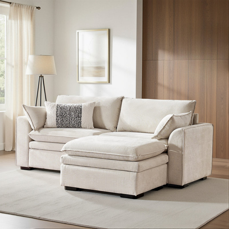 Wolff 3-Piece L-Shape Sectional Sofa with Double-Cushion, Ivory