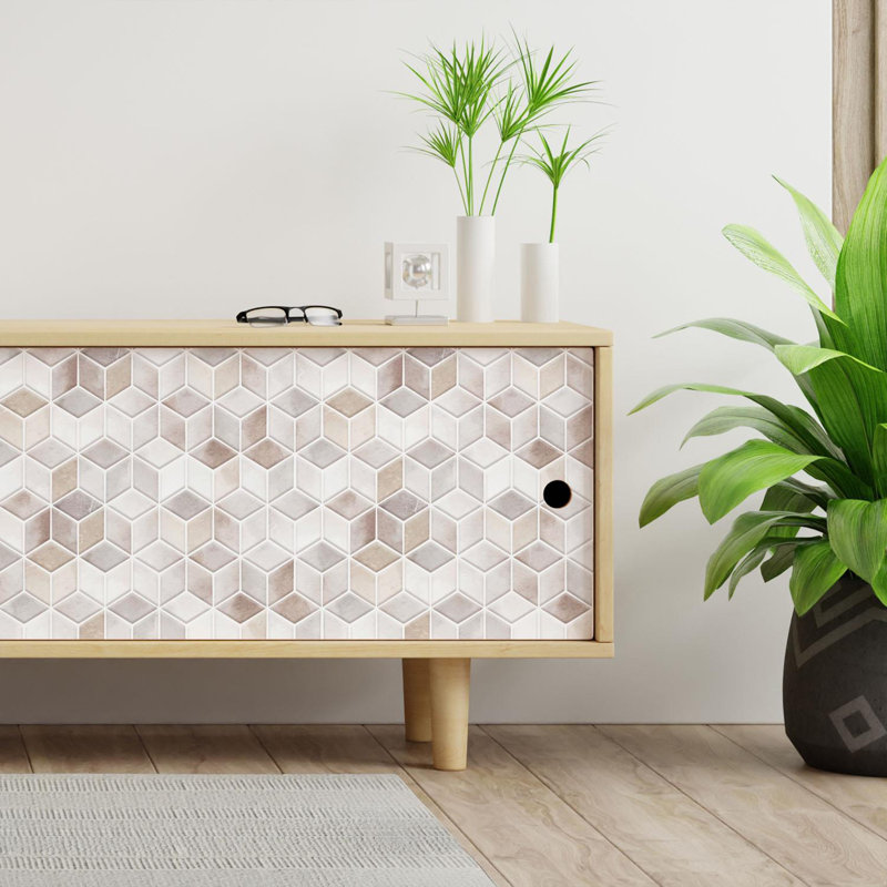 Ummi Cream Stone Hexacube Wall Tile Sticker 30.5cm W x 15.4cm L PVC 