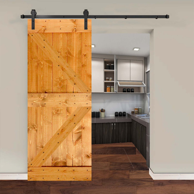Ensemble de quincaillerie pour porte de grange simple en bois, Érable colonial, 40 po x 84 po