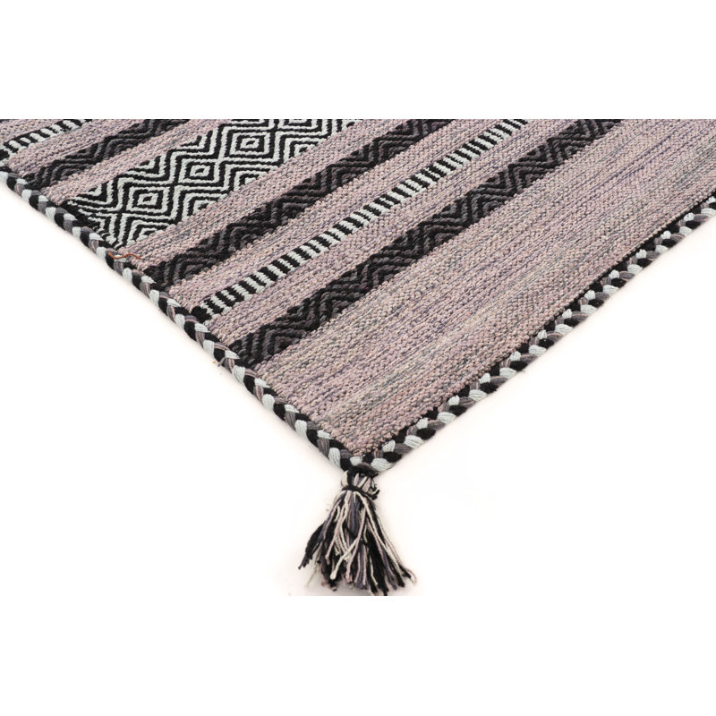 Azizi Striped Hand Woven Cotton Grey Rug, Rectangle 240 x 340cm