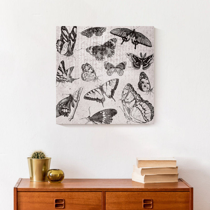 Papillons en niveaux de gris sur toile, H 12 po x l 12 po x P 1,25 po